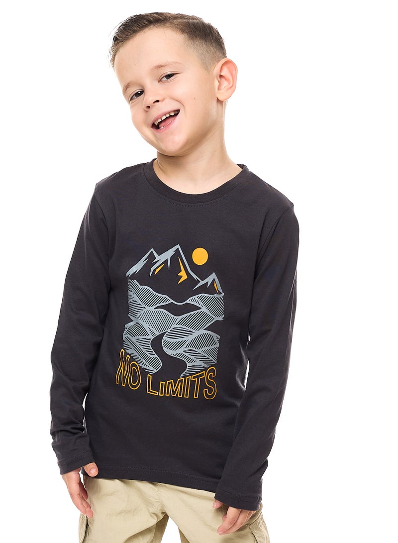 فكتور اند جين تي شيرت طويل باللون الرمادي الداكن للأولاد (2 - 8 سنوات) - Image 1
