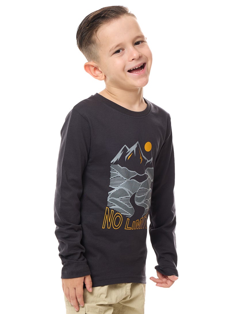 فكتور اند جين تي شيرت طويل باللون الرمادي الداكن للأولاد (2 - 8 سنوات) - Image 2