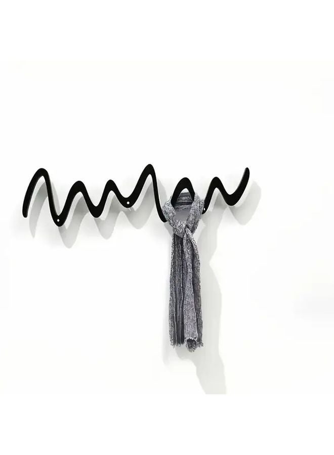 Black Metal Wavy Wall Hook Rust Proof Coating Modern Curved Design for Home Office - Image 1