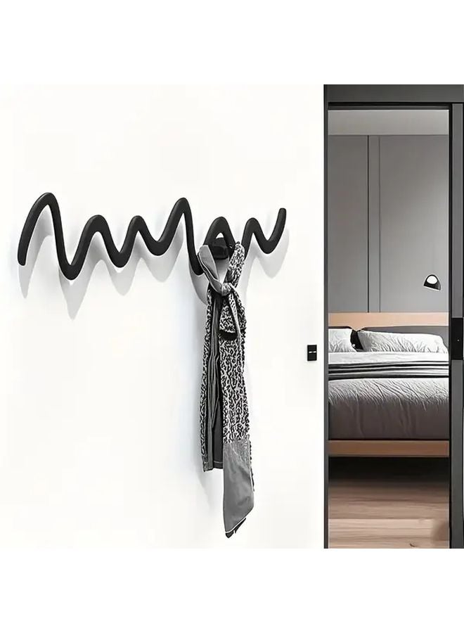 Black Metal Wavy Wall Hook Rust Proof Coating Modern Curved Design for Home Office - Image 2