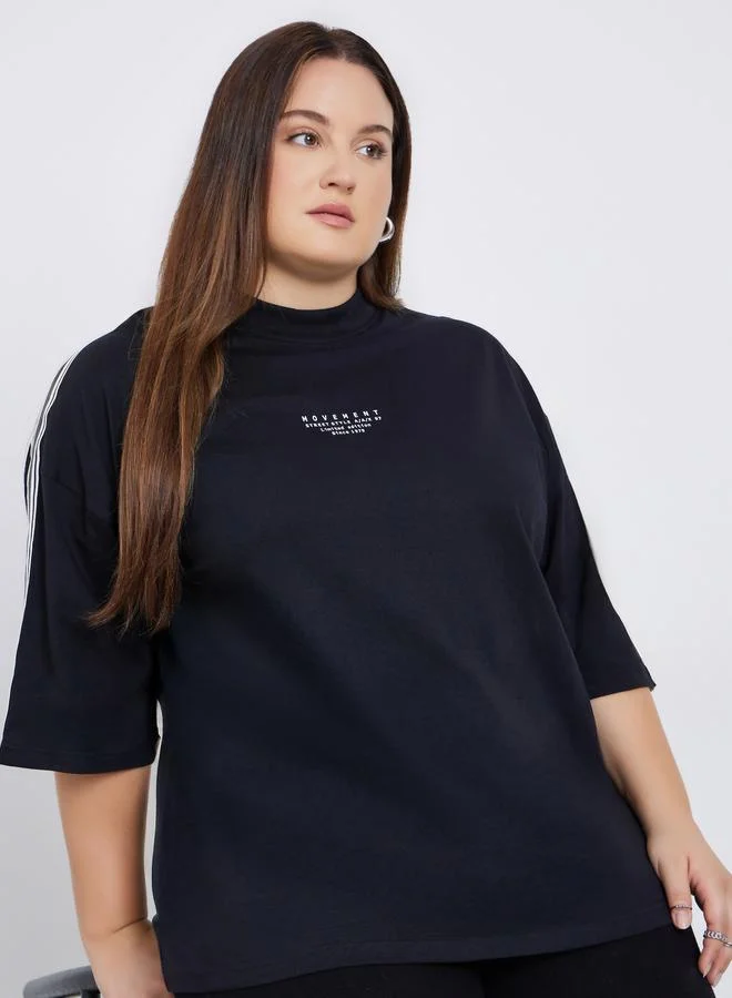 Styli Styli Plus Size Taping Detail Cotton Jersey T-Shirt