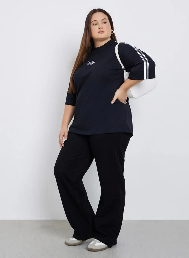 Styli Styli Plus Size Taping Detail Cotton Jersey T-Shirt