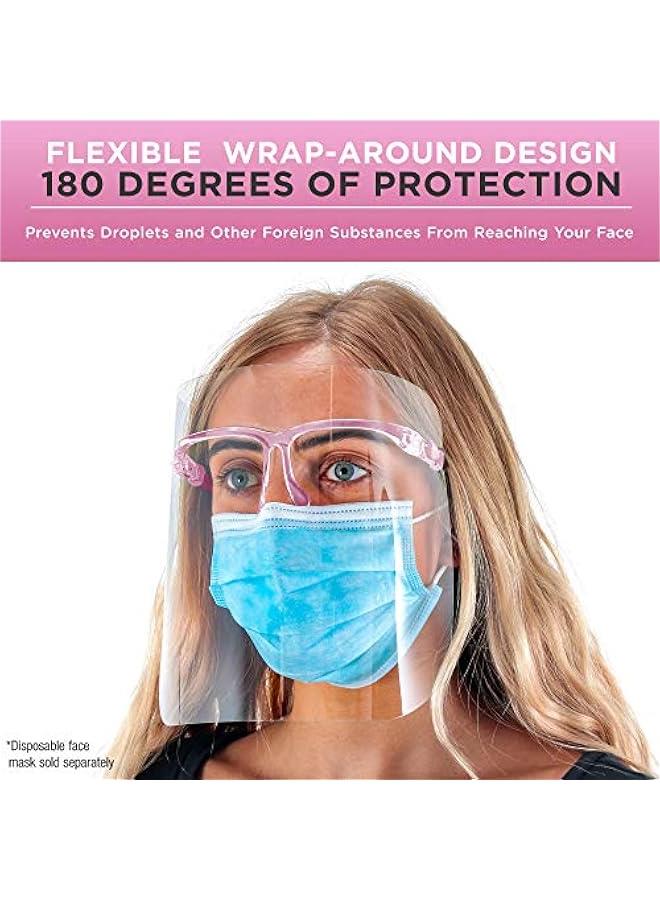 Arabest Salon World Safety Face Shields with Pink Glasses Frames (Pack of 4) - Ultra Clear Protective Full Face Shields to Protect Eyes, Nose, Mouth - Anti-Fog PET Plastic, Goggles  - Image 3