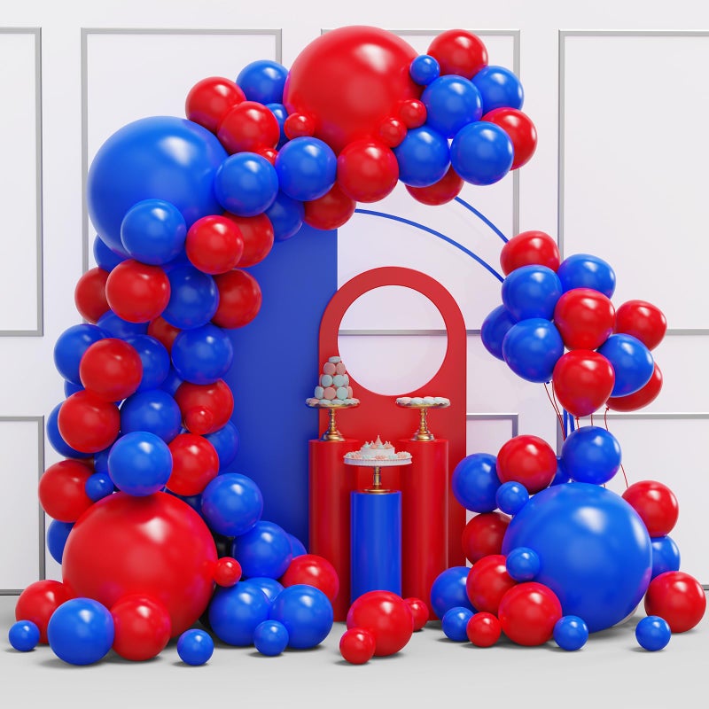 YMSZ Red and Blue Balloon Garland Arch Kit, 134pcs Royal Blue and Red Latex Balloons for Birthday, Graduation, Independence Day Decorations - Image 1