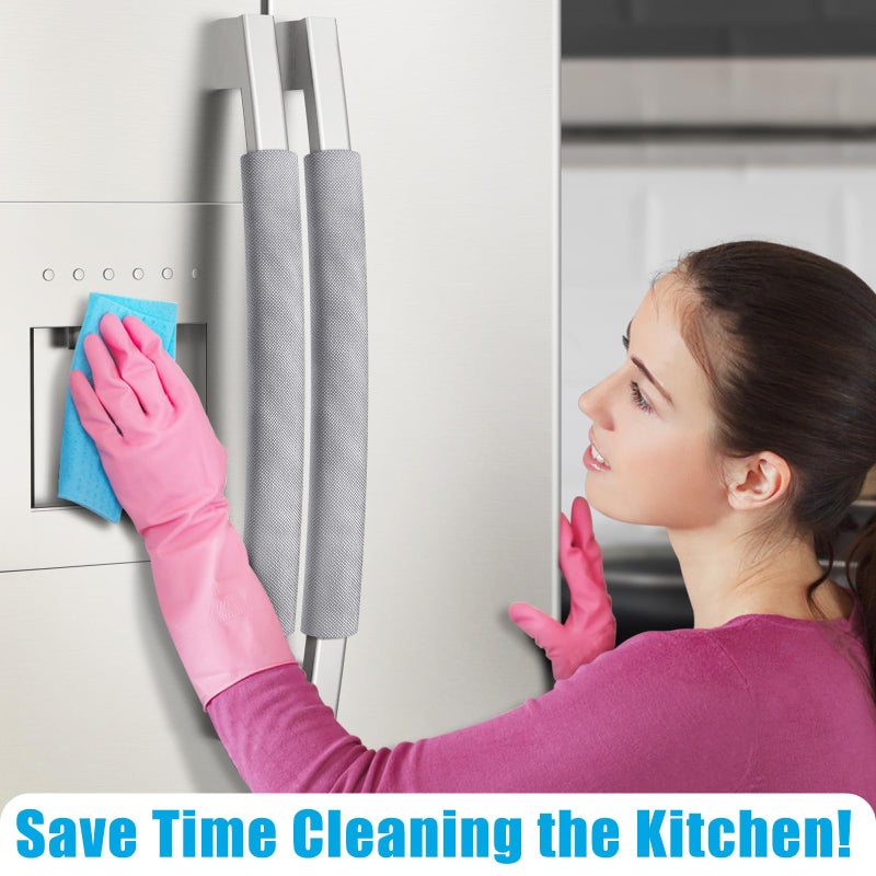 ELCOOR أغطية مقابض باب الثلاجة ELCOOR، مجموعة من 6، قابلة للتقطيع، قابلة للغسل، أغطية مقابض الأجهزة، واقي مقابض باب الثلاجة، تخلص من بصمات اليد المتسخة. موفر للوقت، ملحقات ديكور المطبخ (رمادي) - Image 4