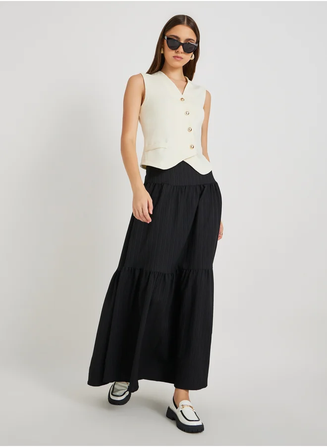 Styli Texture Sleeveless Top with Button Detail
