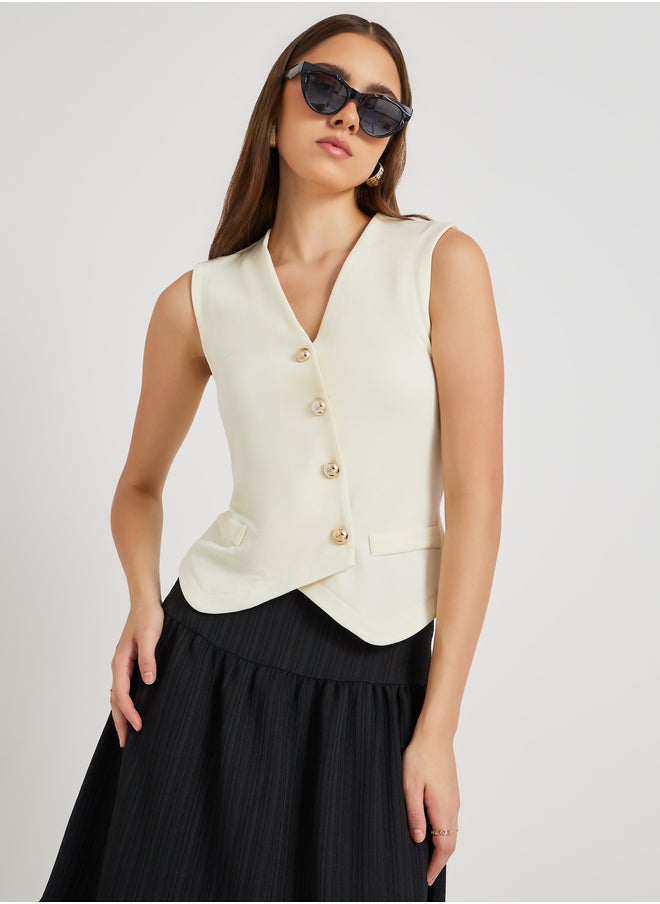 Take Two Texture Sleeveless Top with Button Detail  - Image 1