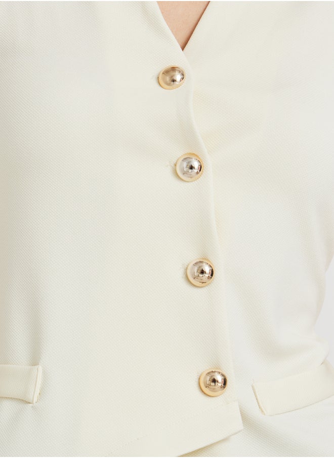 Take Two Texture Sleeveless Top with Button Detail  - Image 3