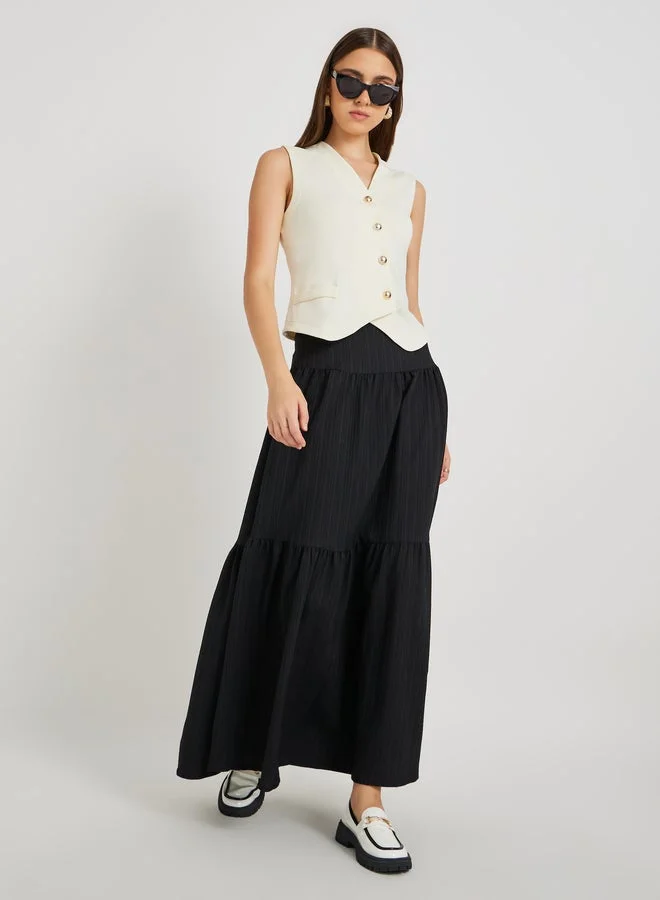 Take Two Texture Sleeveless Top with Button Detail