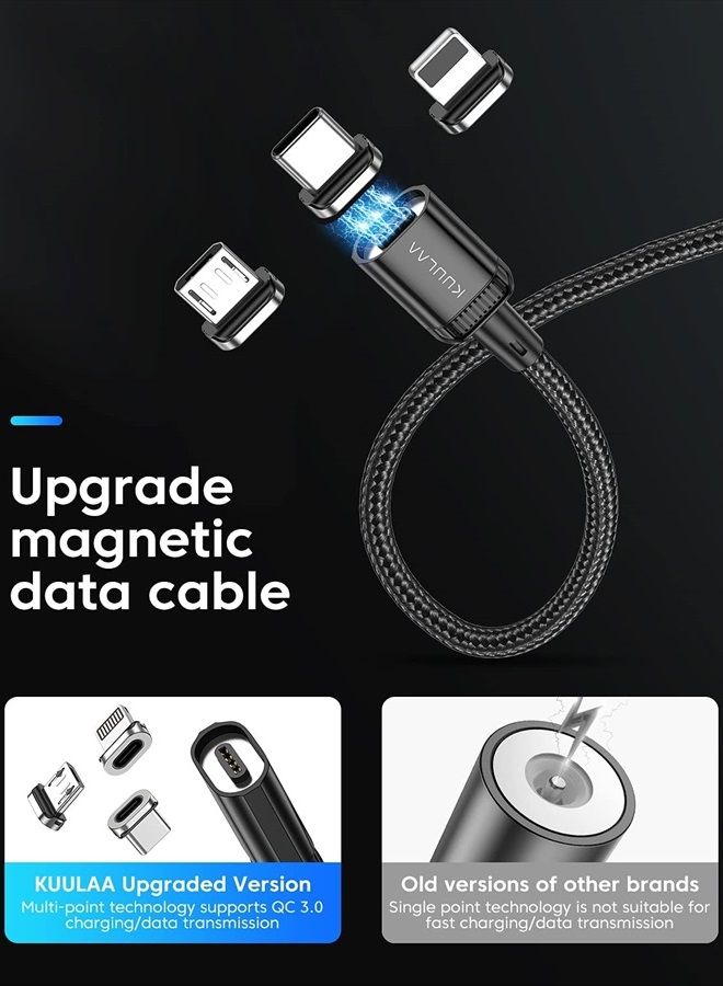 KUULAA 3Pack Magnetic Charging Cable Magnetic Lightning Cable Magnetic Phone Charger 3A Fast Charging with 3 in 1 Charging Tips Nylon-Braided Phone Cable Compatible for iProduct/Type C/Micro Device  - Image 4