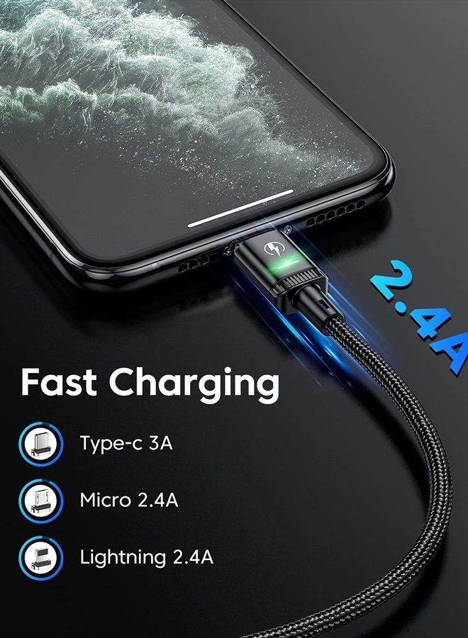 KUULAA 3Pack Magnetic Charging Cable Magnetic Lightning Cable Magnetic Phone Charger 3A Fast Charging with 3 in 1 Charging Tips Nylon-Braided Phone Cable Compatible for iProduct/Type C/Micro Device  - Image 2