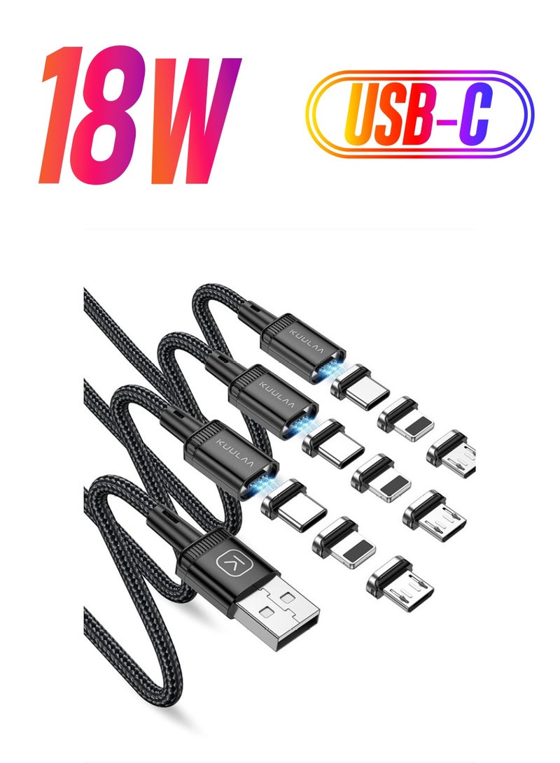 KUULAA 3Pack Magnetic Charging Cable Magnetic Lightning Cable Magnetic Phone Charger 3A Fast Charging with 3 in 1 Charging Tips Nylon-Braided Phone Cable Compatible for iProduct/Type C/Micro Device  - Image 1