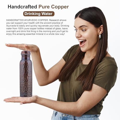 Craft Trade Pure Copper Water Bottle 34 Oz – 100% Pure Copper Bottle for Drinking with Ayurvedic Health Benefits – Handcrafted in Antique Finish - Leak-Proof, BPA-Free, Heavy-Duty with Jute Carry Case - Image 5