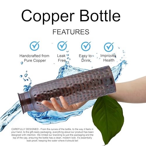 Craft Trade Pure Copper Water Bottle 34 Oz – 100% Pure Copper Bottle for Drinking with Ayurvedic Health Benefits – Handcrafted in Antique Finish - Leak-Proof, BPA-Free, Heavy-Duty with Jute Carry Case - Image 4