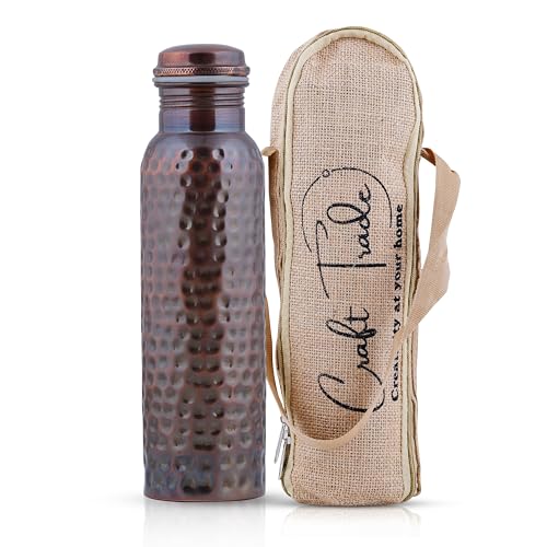 Craft Trade Pure Copper Water Bottle 34 Oz – 100% Pure Copper Bottle for Drinking with Ayurvedic Health Benefits – Handcrafted in Antique Finish - Leak-Proof, BPA-Free, Heavy-Duty with Jute Carry Case - Image 1