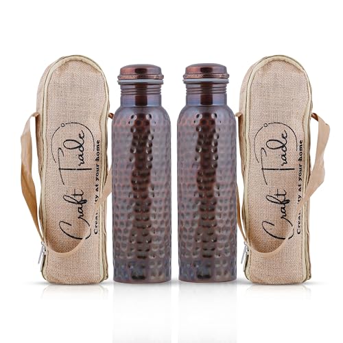 Craft Trade Pure Copper Water Bottle 34 Oz – 100% Pure Copper Bottle for Drinking with Ayurvedic Health Benefits – Handcrafted in Antique Finish - Leak-Proof, BPA-Free, Heavy-Duty with Jute Carry Case - Image 3