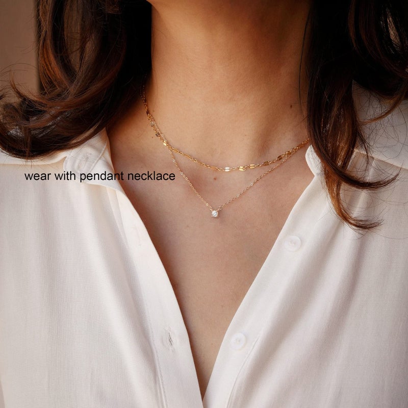 Tewiky Gold Chain Choker Necklaces for Women, 14k Gold Plated Thin Lace Lips Chain Necklace Dainty Gold Necklace Simple Link Chain Aesthetic Necklaces Delicate Gold Jewelry for Women - Image 4