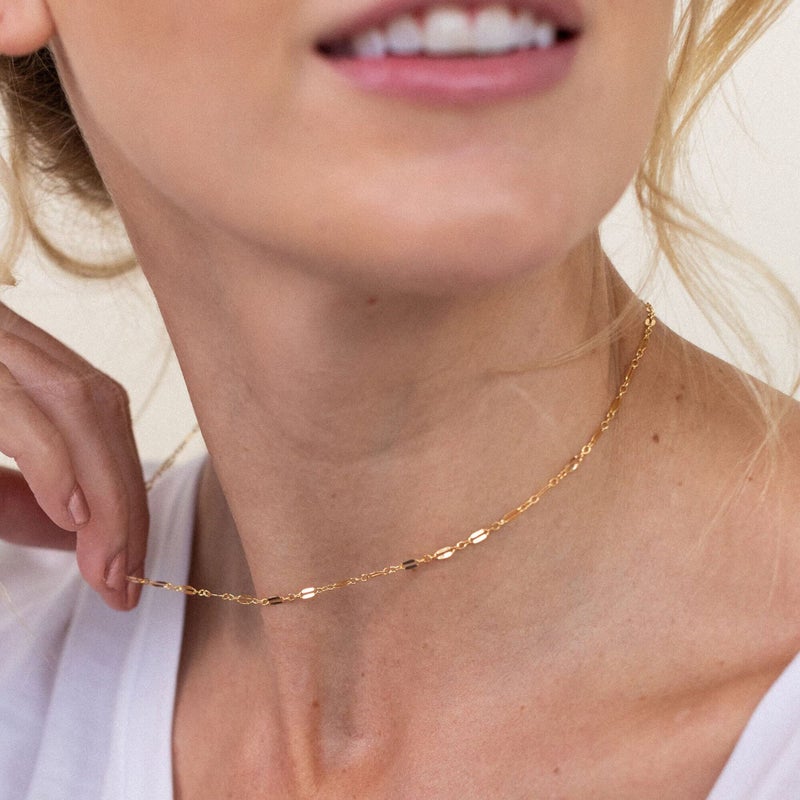 Tewiky Gold Chain Choker Necklaces for Women, 14k Gold Plated Thin Lace Lips Chain Necklace Dainty Gold Necklace Simple Link Chain Aesthetic Necklaces Delicate Gold Jewelry for Women - Image 2