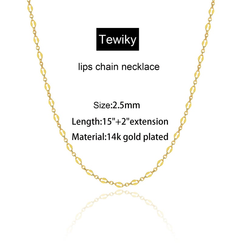 Tewiky Gold Chain Choker Necklaces for Women, 14k Gold Plated Thin Lace Lips Chain Necklace Dainty Gold Necklace Simple Link Chain Aesthetic Necklaces Delicate Gold Jewelry for Women - Image 5