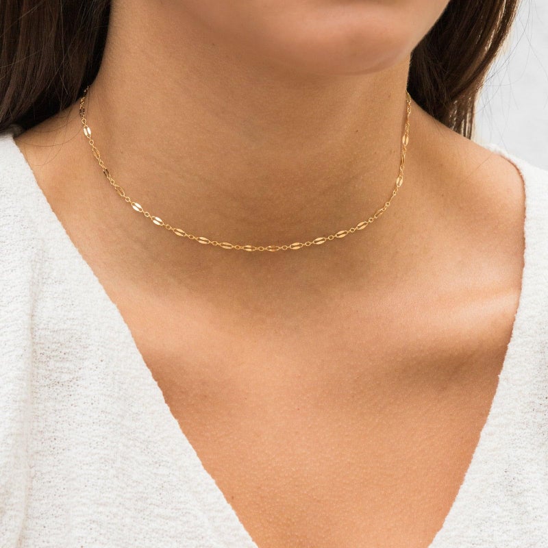 Tewiky Gold Chain Choker Necklaces for Women, 14k Gold Plated Thin Lace Lips Chain Necklace Dainty Gold Necklace Simple Link Chain Aesthetic Necklaces Delicate Gold Jewelry for Women - Image 3