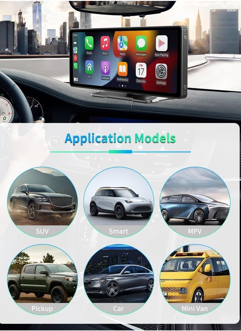 MSMR - 10.25" Portable Wireless Carplay & Android Auto with Backup 12LED Camera, Portable Car Stereo Radio with Bluetooth 5.0, Car Play Touchscreen, Calling, AUX/FM Transmitter - Image 1