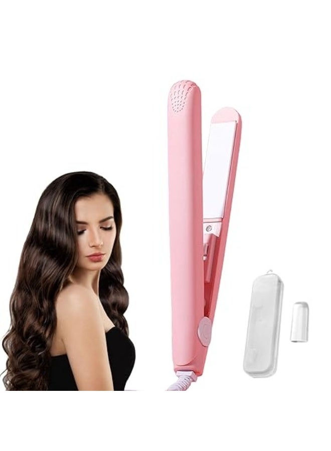 LUOLNH Ceramic Mini Hair Curler, Mini Dual Purpose Curling Iron, Curling Iron, Mini Curling Iron for Short Hair, Hair Straightener and Curler 2 in 1 Mini Hair Curler (Pink) - Image 1