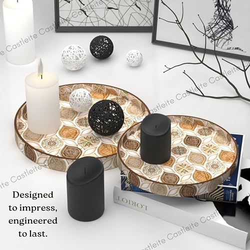 Castleite Ember Decorative Round Wooden Tray Set of 2 Handcrafted Trays for Serving, Use in Kitchen, Dining Table, Decor or Storage - Epoxy Resin Coated - Large, Small (Hanayaka) - Image 5
