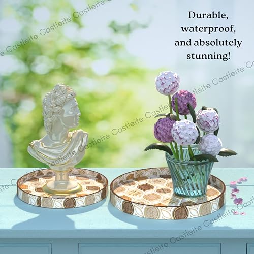 Castleite Ember Decorative Round Wooden Tray Set of 2 Handcrafted Trays for Serving, Use in Kitchen, Dining Table, Decor or Storage - Epoxy Resin Coated - Large, Small (Hanayaka) - Image 4