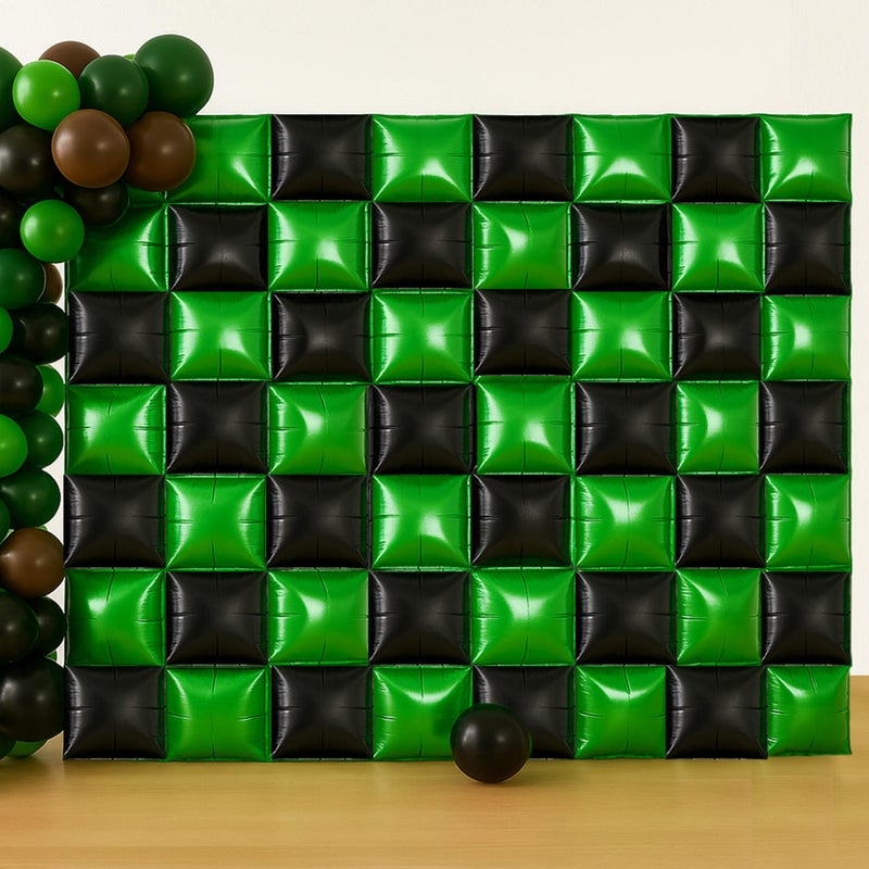 HOMEZZO Pixel Party Square Balloon Wall Backdrop 56 PCS Green Black Foil Metallic Double Side Cube Ballloon Arch Kit for Birthday Photo Booth Party Decorations - Image 2