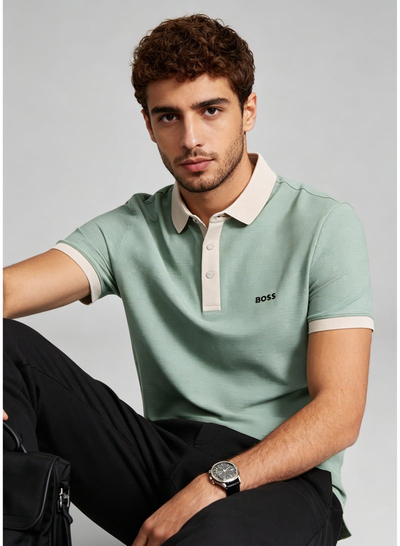 BOSS Men’s Summer Fresh Contrast Cuff Short Sleeve Polo Shirt - Mint Green - Image 3