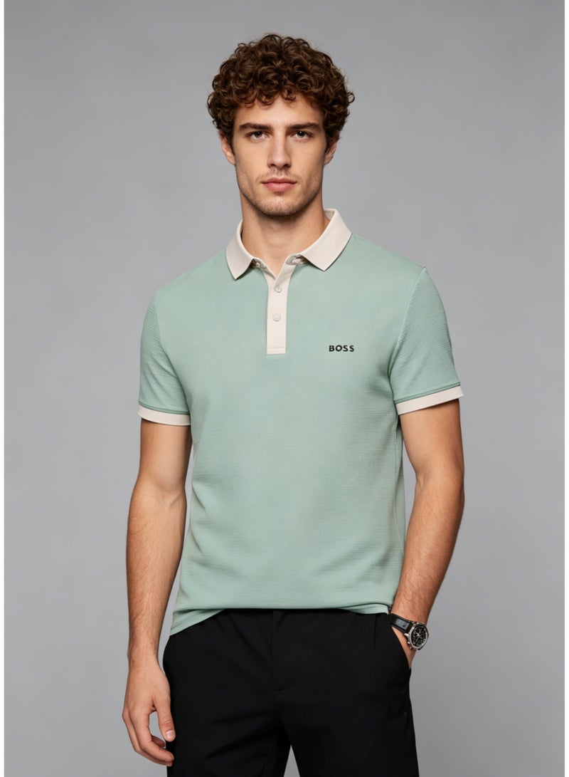 BOSS Men’s Summer Fresh Contrast Cuff Short Sleeve Polo Shirt - Mint Green - Image 1