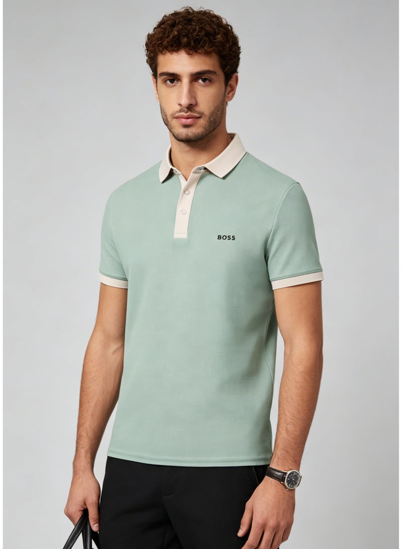 BOSS Men’s Summer Fresh Contrast Cuff Short Sleeve Polo Shirt - Mint Green - Image 4