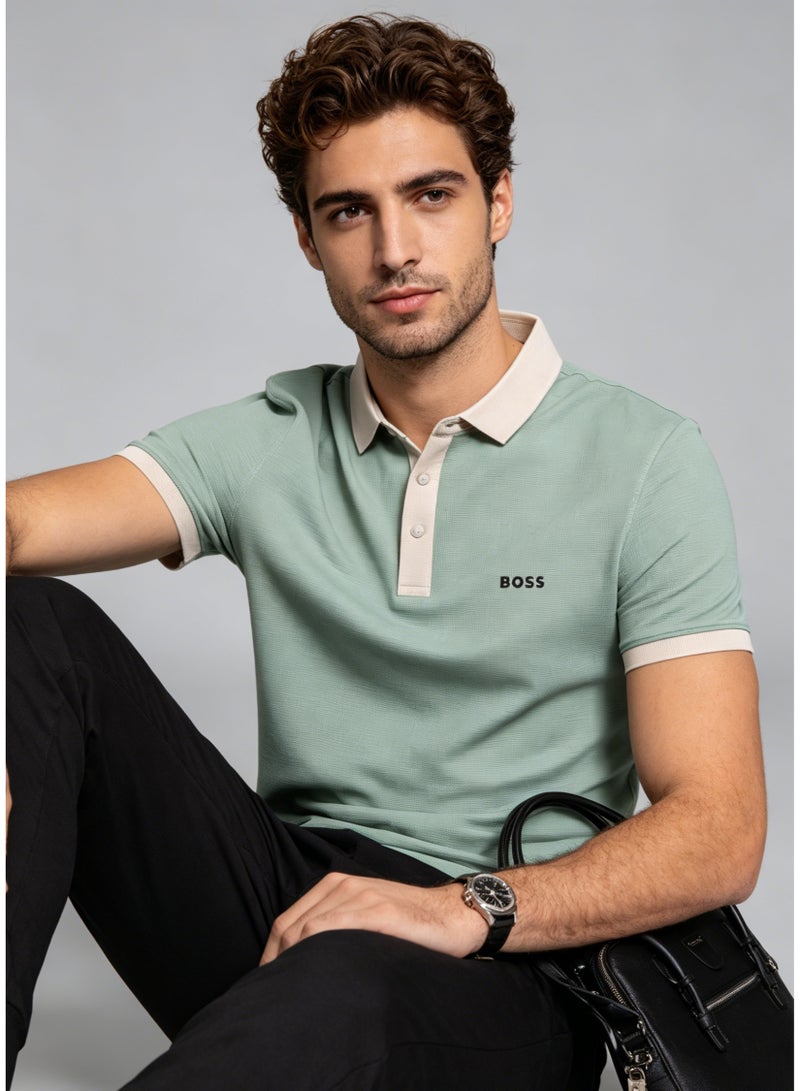 BOSS Men’s Summer Fresh Contrast Cuff Short Sleeve Polo Shirt - Mint Green - Image 2