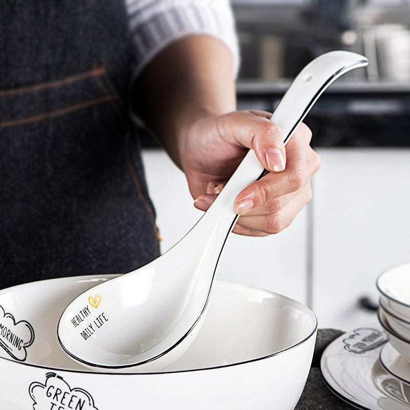 general Ceramic Soup Spoon Large Black Matte Finish Household Dining - Image 3