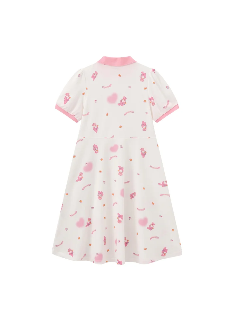 Balabala white with pink print Kids Girls Knitted one-piece dress for Women | Best Price UAE