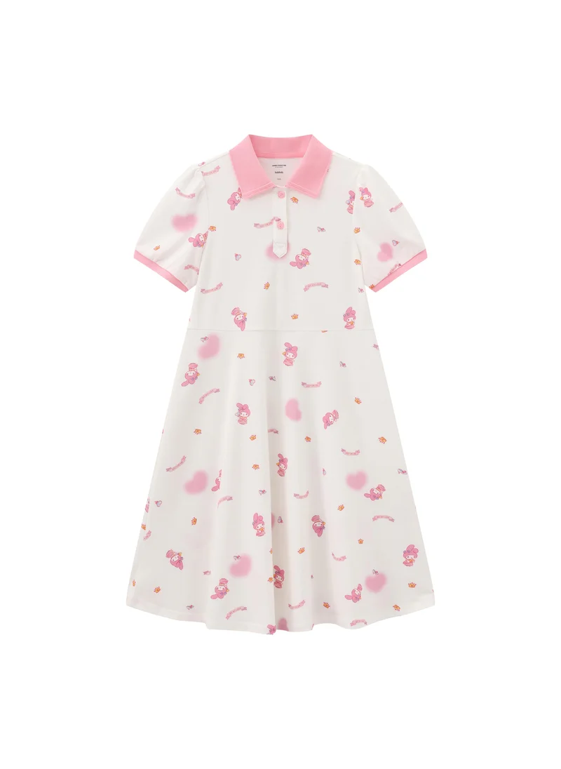 Balabala white with pink print Kids Girls Knitted one-piece dress for Women | Best Price UAE