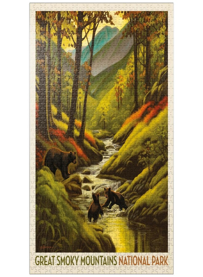 MyPuzzle.com MyPuzzle Great Smoky Mountains National Park: Splashing Cubs, Vintage Poster - Premium 1000 Piece Jigsaw Puzzle for Adults - Image 1