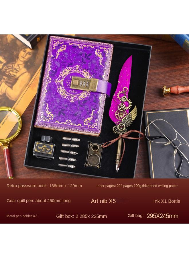 Bluejw Retro European-style Password Notebook Gift Box Hand Account Suit With Lock Hand Account Book For Boys And Girls Cute Cartoon Girls - Image 1