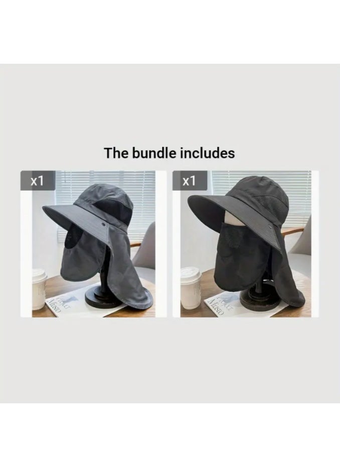 Generic - UV Protection Bucket Hat with Detachable Face Cover & Neck Flap – Breathable Polyester Sun Hat for Outdoor, Hiking, Fishing & Travel – Hand Washable - Image 1