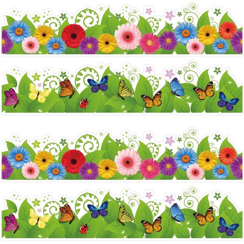 Whaline 69Ft Bulletin Board Borders Flower Butterfly SelfAdhesive Floral Bulletin Trim Border for Back to School Spring Summer Holiday Classroom Offices Chalkboard School Decoration Supplies 60Pcs