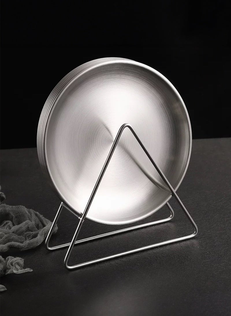  المانجا الصينية الفضة الفولاذ المقاوم للصدأ لوحة العشاء مجموعة ( 6 لوحات + 1 رف التخزين ) ، المنزل / مطعم / فندق متعددة الأغراض وجبة خفيفة لوحة المياه الفاكهة لوحة التخزين - Image 1