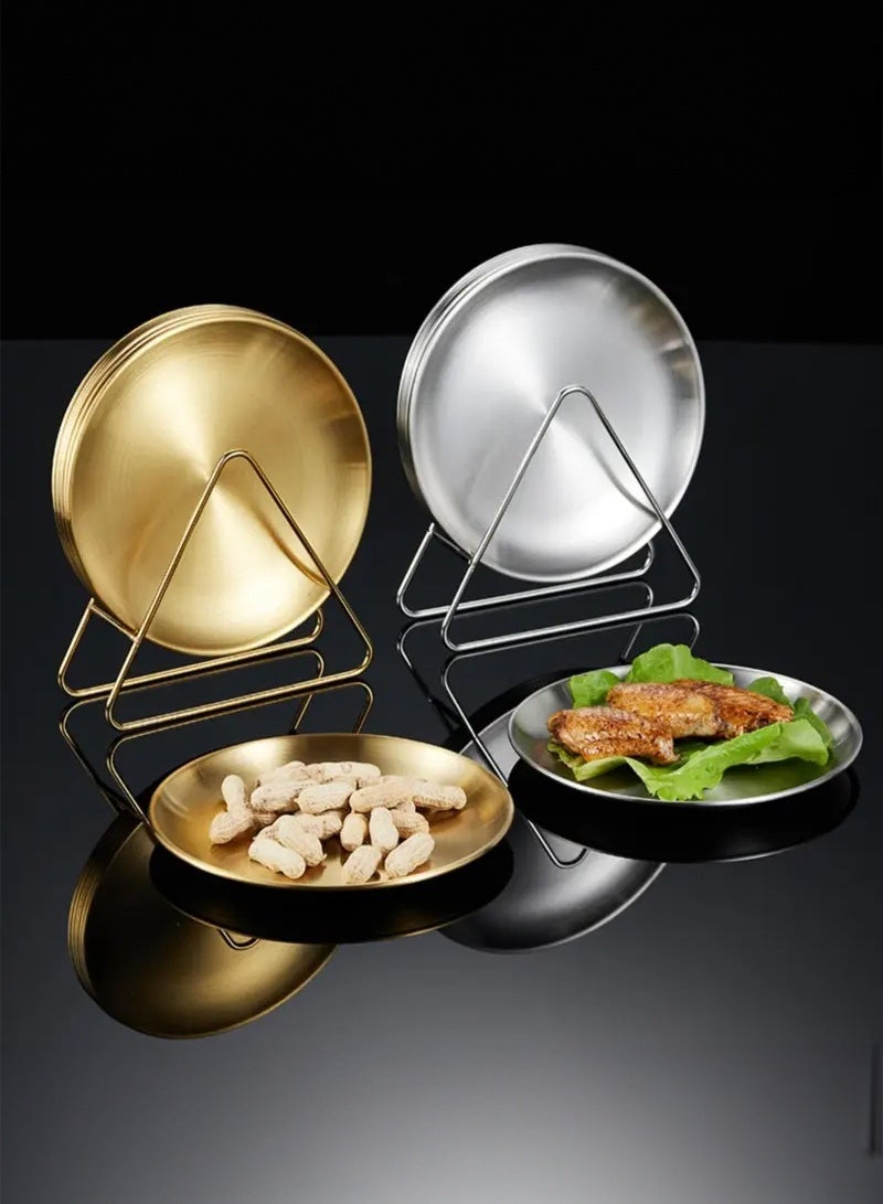  المانجا الصينية الفضة الفولاذ المقاوم للصدأ لوحة العشاء مجموعة ( 6 لوحات + 1 رف التخزين ) ، المنزل / مطعم / فندق متعددة الأغراض وجبة خفيفة لوحة المياه الفاكهة لوحة التخزين - Image 3