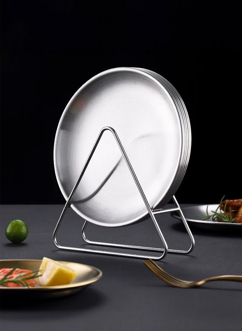  المانجا الصينية الفضة الفولاذ المقاوم للصدأ لوحة العشاء مجموعة ( 6 لوحات + 1 رف التخزين ) ، المنزل / مطعم / فندق متعددة الأغراض وجبة خفيفة لوحة المياه الفاكهة لوحة التخزين - Image 4