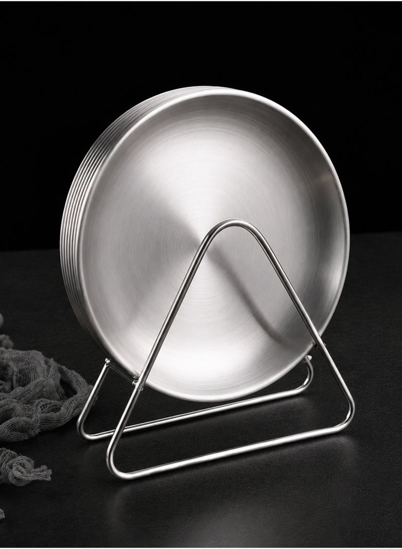 Manhua Silver stainless steel plate set (6 plates+1 storage rack,disc diameter 14cm/5.51 inches),multi-purpose snack plate,fruit plate storage plate for home/restaurant/hotel - Image 1