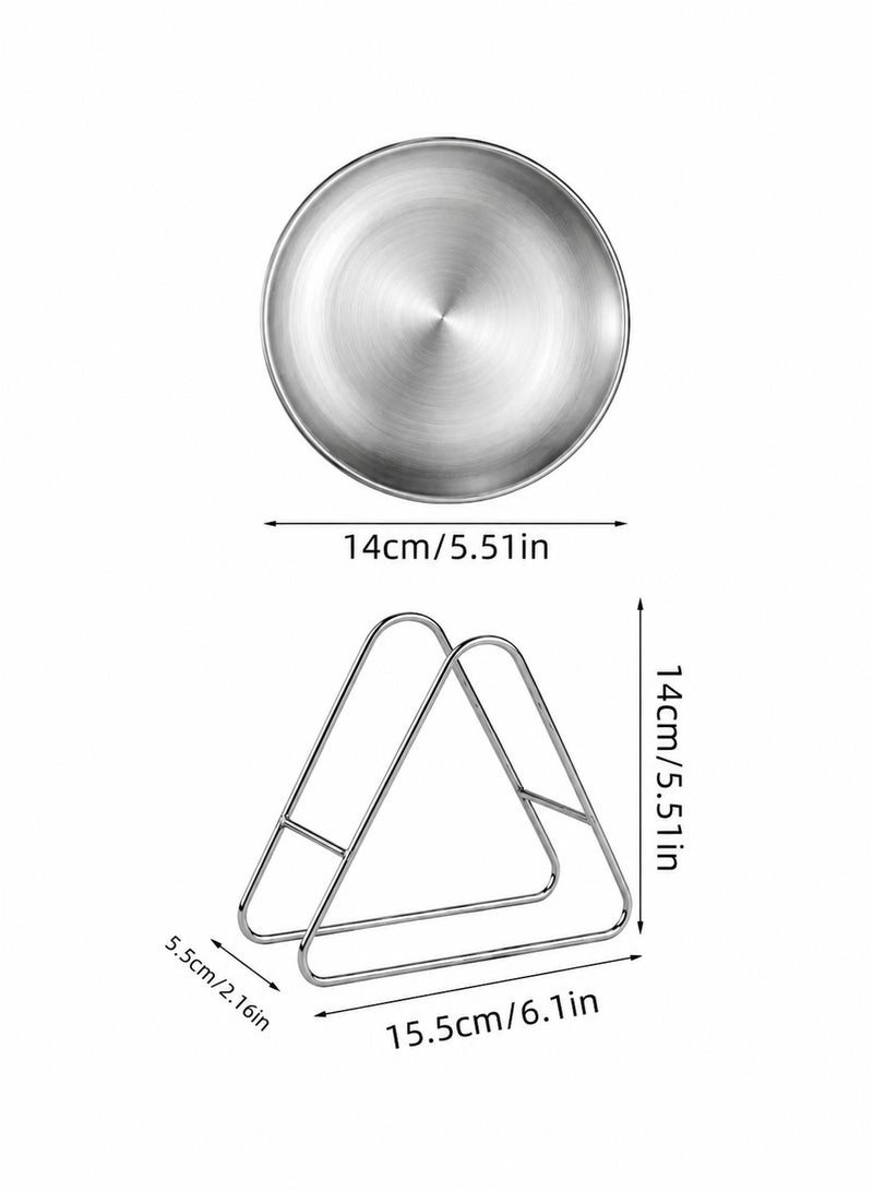 Manhua Silver stainless steel plate set (6 plates+1 storage rack,disc diameter 14cm/5.51 inches),multi-purpose snack plate,fruit plate storage plate for home/restaurant/hotel - Image 2
