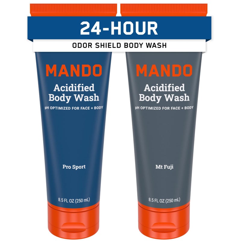 Mando Acidified Body Wash - 24 Hour Odor Control - Removes Odor Better than Soap - Formulated without SLS or Phthalates - Skin Safe - 8.5 Ounce (Pack of 2) - Pro Sport and Mt Fuji - Image 1