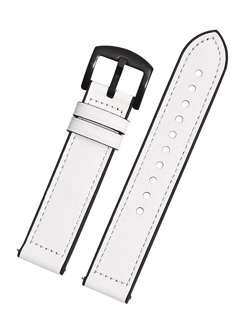 Premium Leather Strap with Sweat Resistant Silicone Replacement Strap Compatible with For Huawei GT3 46 2022- GT2 46-GT2e Pro White - Image 2