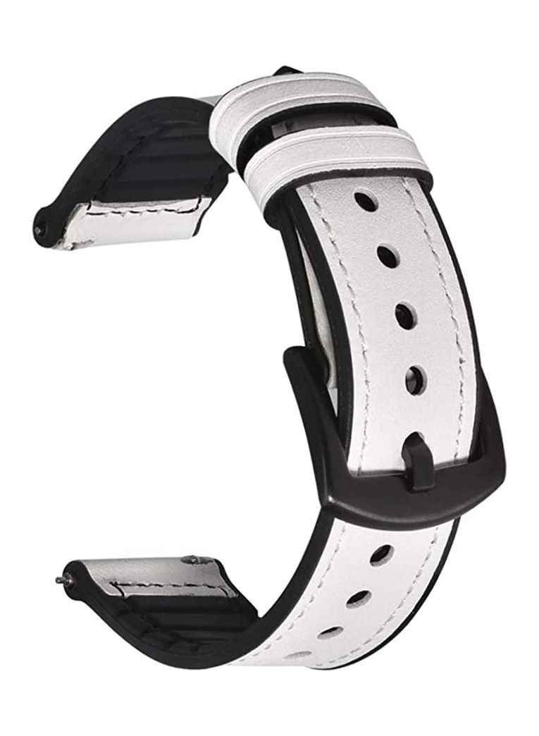 Premium Leather Strap with Sweat Resistant Silicone Replacement Strap Compatible with For Huawei GT3 46 2022- GT2 46-GT2e Pro White - Image 3