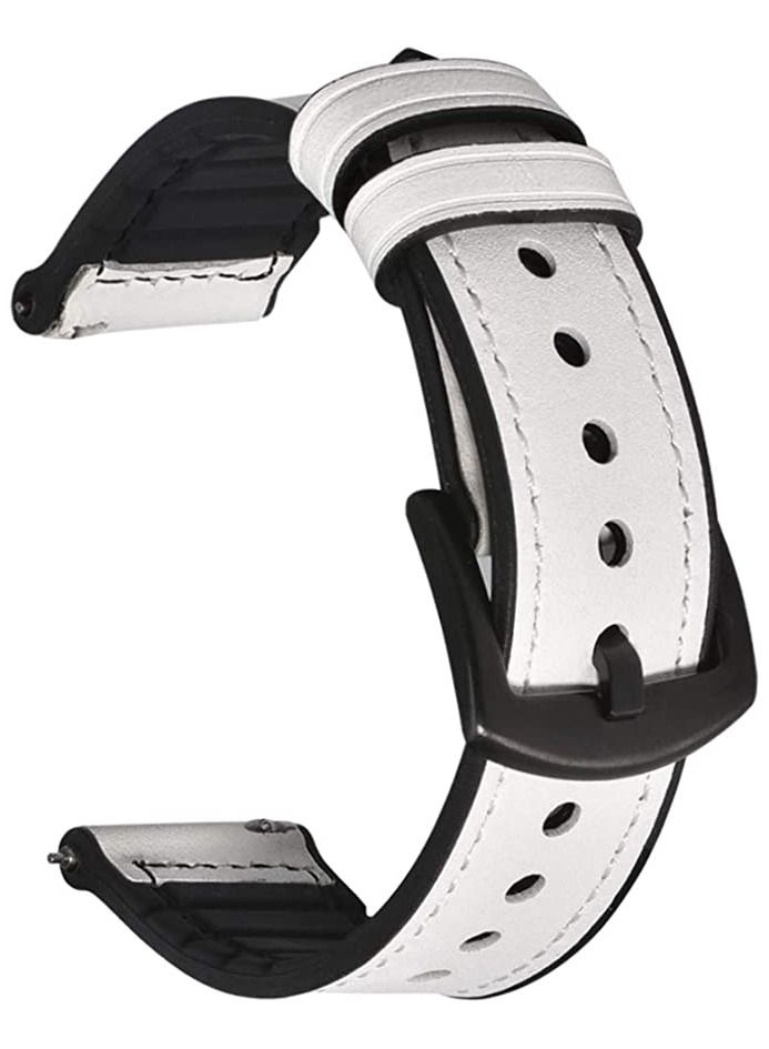 Premium Leather Strap with Sweat Resistant Silicone Replacement Strap Compatible with For Huawei GT3 46 2022- GT2 46-GT2e Pro White - Image 1