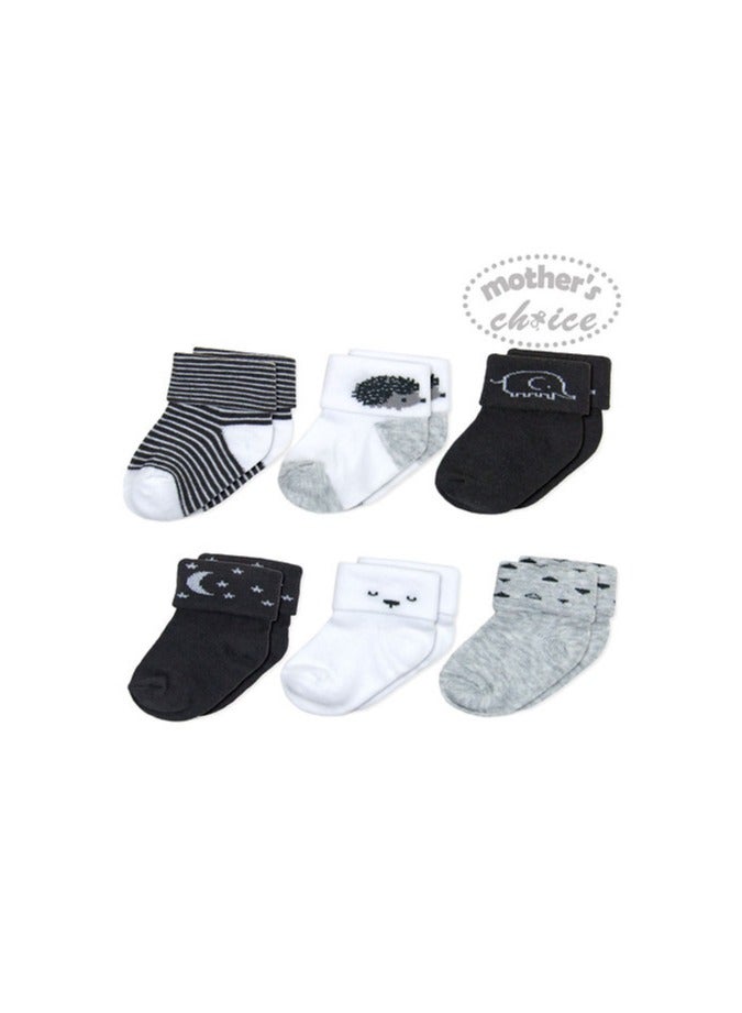 infancie 6 Pack Turnhead Baby Socks – Newborn to 6 Months, Black/Grey  - Image 1